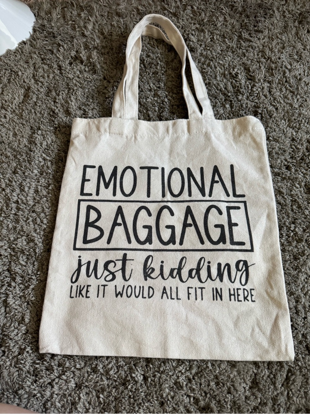 Funny "Emotional Baggage" Canvas Tote Bag - Cream / Black
